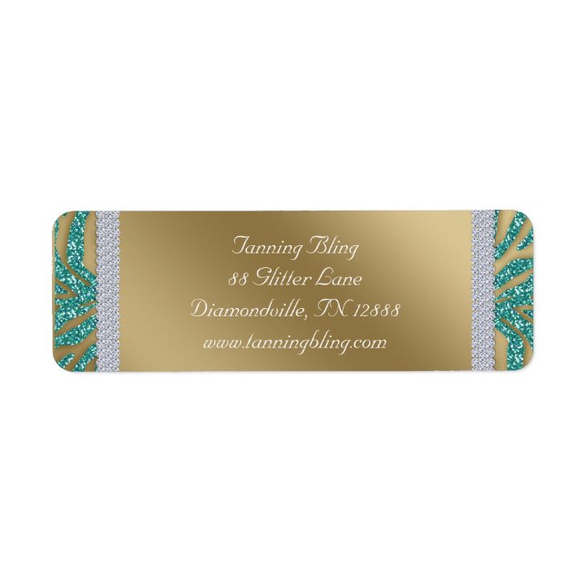 Tanning Salon Glitter Zebra Teal Gold (Front)