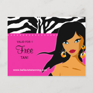 Tanning Salon Invitation Ethnic Woman Pink Zebra Postcard