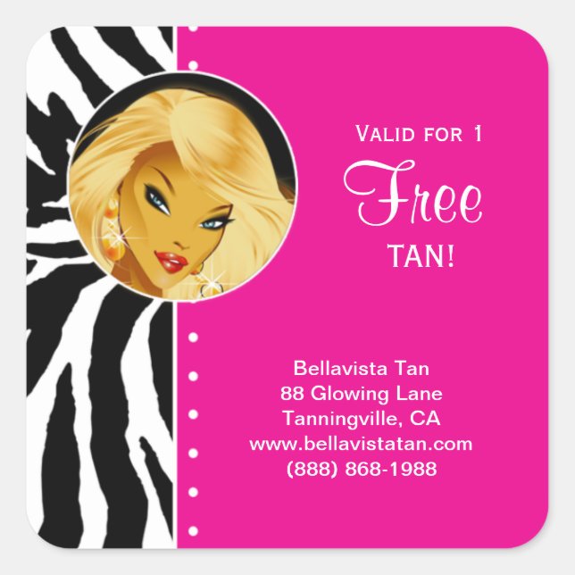 Tanning Salon Sticker Pink Zebra Blonde Woman (Front)