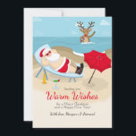 Tanning Santa Greeting Card<br><div class="desc">The perfect Christmas Greeting Card for warm-weather residents! The card features Santa relaxing seaside and a reindeer in the ocean. (Designed by Freepik). The card is easy to customize with your wording, font, font colour, paper shape options and choice of six paper types. Not exactly what you're looking for? All...</div>