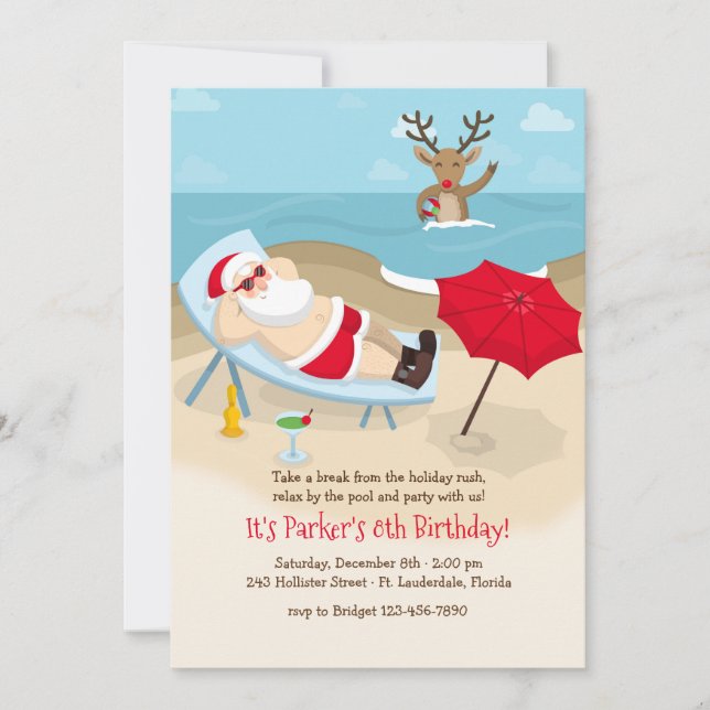 Tanning Santa Invitation (Front)
