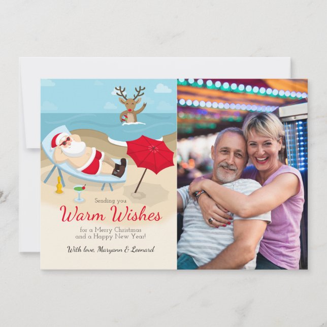 Tanning Santa Photo Greeting Card (Front)