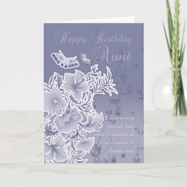 Tante, Carte Anniversaire Avec Fleurs Et Papillons (Devant)