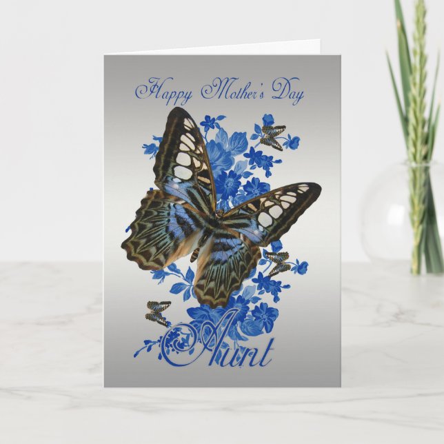 Tante, carte de fête des mères avec papillons (Devant)
