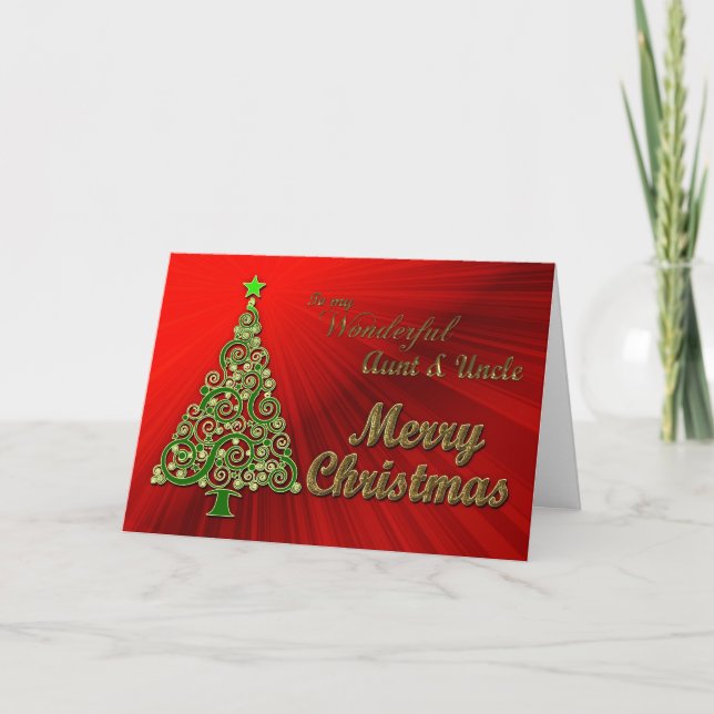 Tante et oncle, un or et carte de Noël rouge (Devant)
