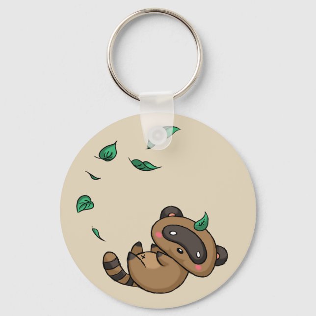 Tanuki and Leaves Keychain (Front)