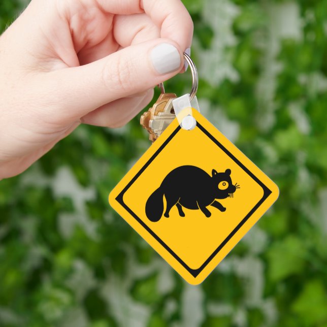 Tanuki Crossing! Japanese Road Sign Keychain (Hand)