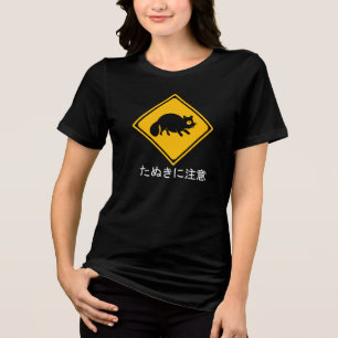 Tanuki Warning! Raccoon Dog Crossing Sign Tri-Blend Shirt