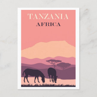 Tanzania Africa Pink Vintage Zebra Travel Postcard