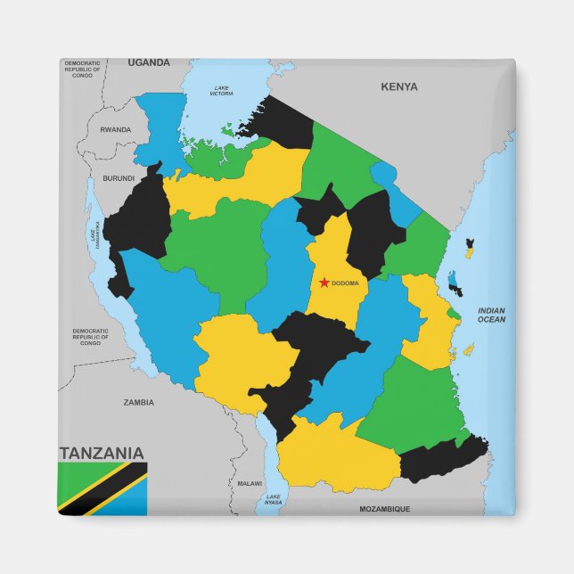 Tanzania country political map flag magnet (Front)