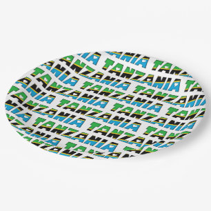 Tanzania Flag Colours Typography Pattern Hearts Paper Plate