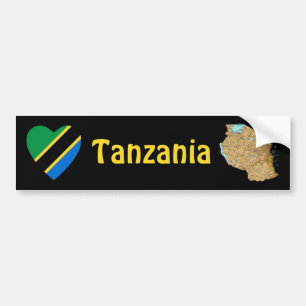 Tanzania Flag Heart + Map Bumper Sticker