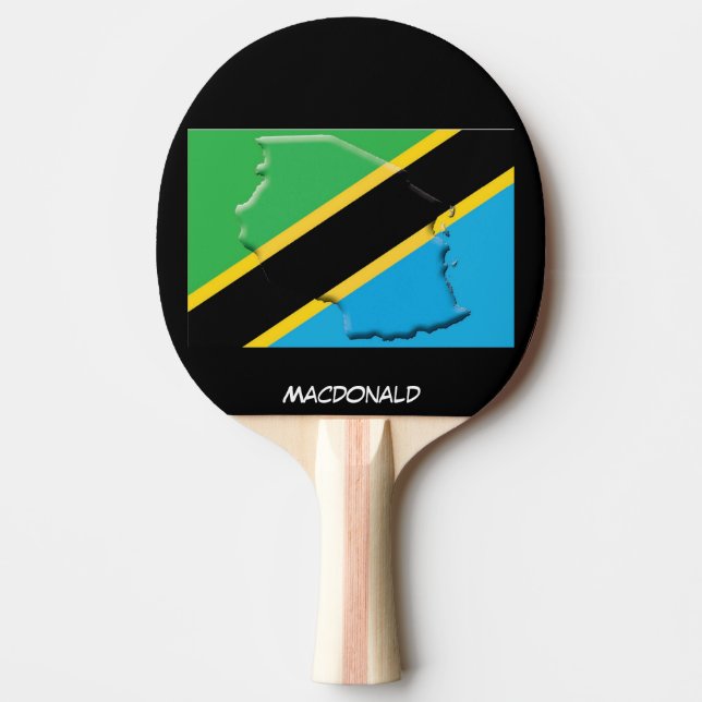 TANZANIA FLAG & MAP Personalized Black Ping Pong Paddle (Front)