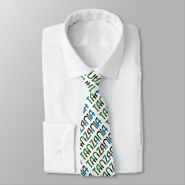 Tanzania Flag Typography Pattern Tie (Tied)