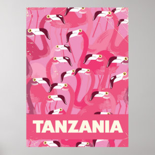 Tanzania Flamingos retro travel poster