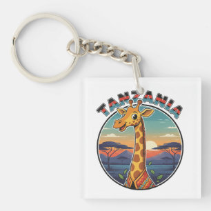 Tanzania giraffe national animal symbol cartoon cu keychain