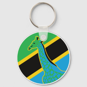 Tanzania Giraffe Tanzanian National Animal Flag Keychain