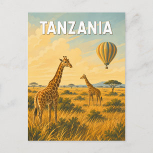 Tanzania Hot Air Balloon Illustration Travel Art Postcard