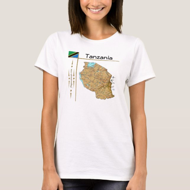 Tanzania Map + Flag + Title T-Shirt (Front)