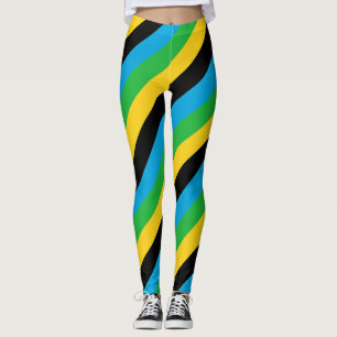 Tanzania National Flag Colours Diagonal Striped Leggings