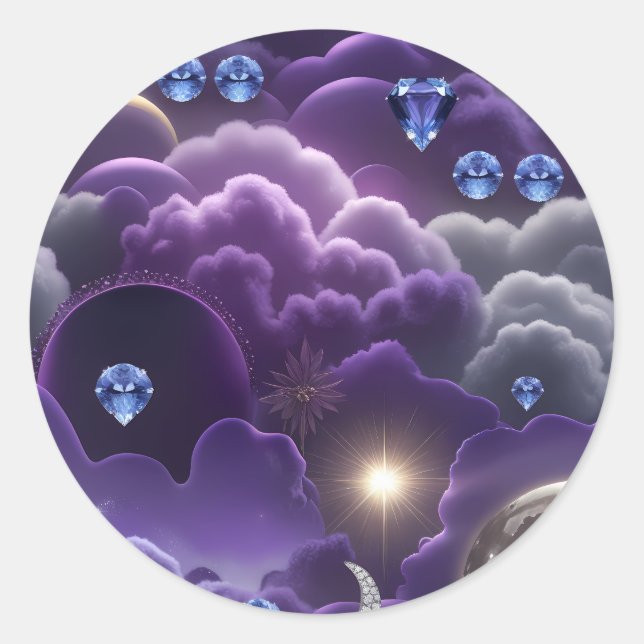 Tanzanite Diamond Celestial Moon Luxury Aesthetic Classic Round Sticker (Front)