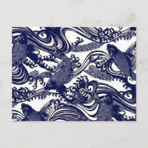 Taoism Yin Yang Blue Japanese Tattoo Koi Fish Postcard