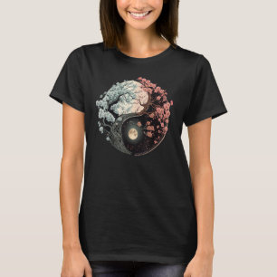 Taoism Yin Yang Cherry Blossom on Taijitu Yin Yang T-Shirt