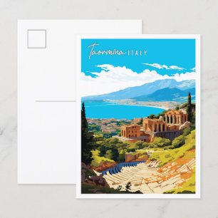 Taormina Italy vintage travel illustration Postcard