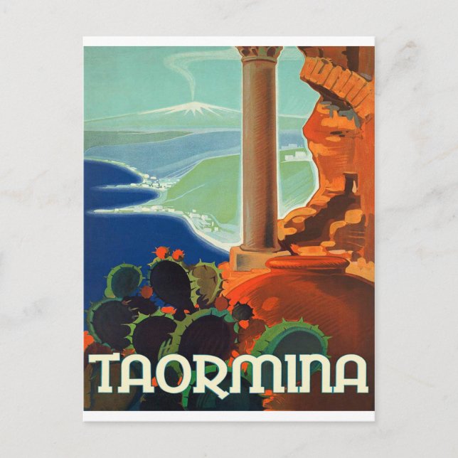 Taormina, landscape, Italy,vintage travel postcard (Front)