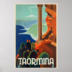 Taormina Sicile Italie Affiche de voyage vintage