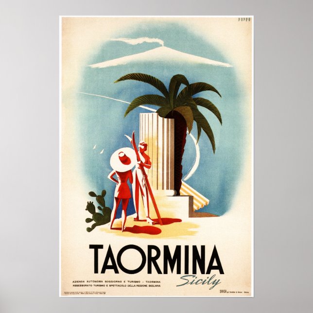 TAORMINA SICILY Theatro Antico Old Italy Travel Poster (Front)