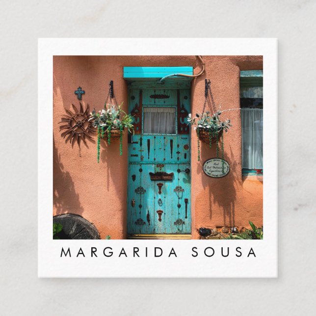Taos Adobe Door Photo Travel Tourism Hospitality Square Business Card (Front)