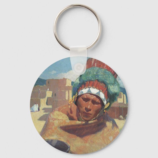 Taos Indian Holding a Water Jug by Blumenschein Keychain (Front)