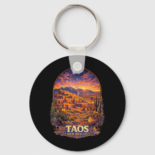 Taos New Mexico Retro Southwest Desert Pueblo Keychain