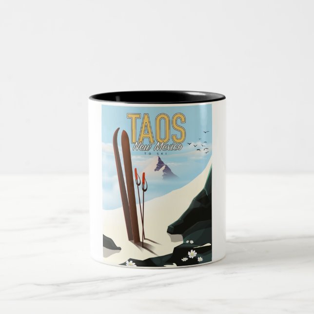 Taos New Mexico ski poster Two-Tone Coffee Mug (Center)