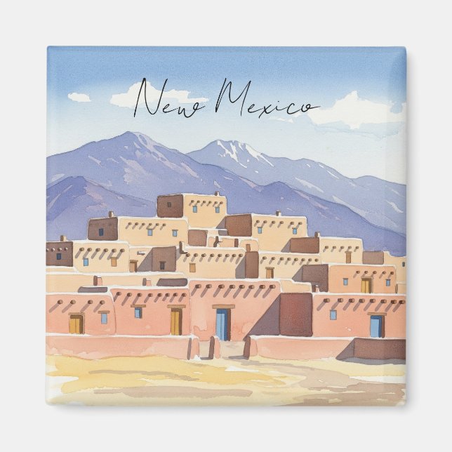 Taos Pueblo New Mexico Watercolor Magnet (Front)