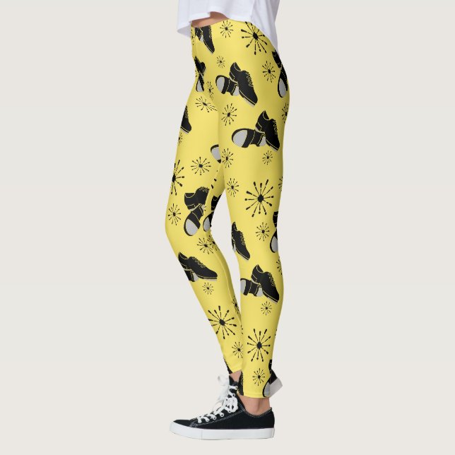 Tap Dancers Gold and Black Tap Shoes Patterned Leggings (Left)