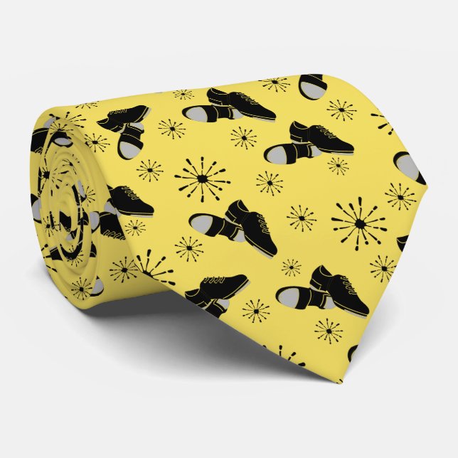 Tap Dancers Gold and Black Tap Shoes Patterned Tie (Rolled)