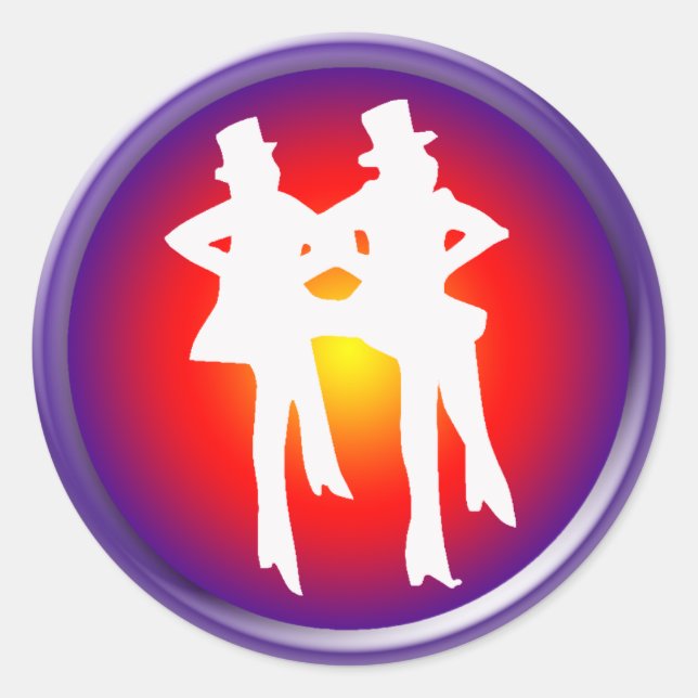 Tap dancers on a multi-coloured background classic round sticker (Front)