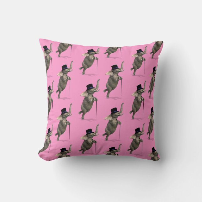 Tap Dancing Elephant Throw Pillow (Front)