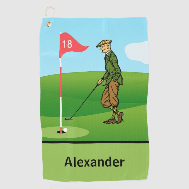 Tap in by Male Golfer on 18th Hole Golf Towel (Front)