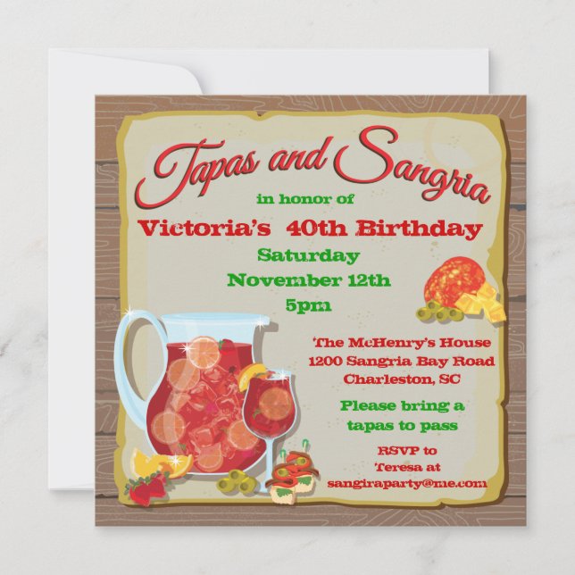 Tapas and Sangria Party Invitations (Front)