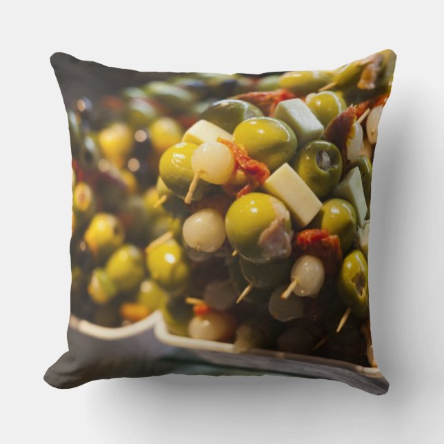 Tapas made with stuffed olives throw pillow (Front)
