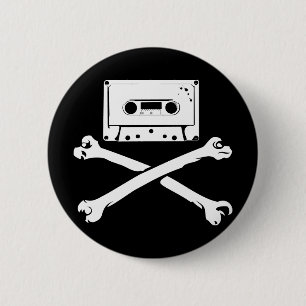 Tape & Crossbones Music Pirate Piracy Home Taping 2 Inch Round Button