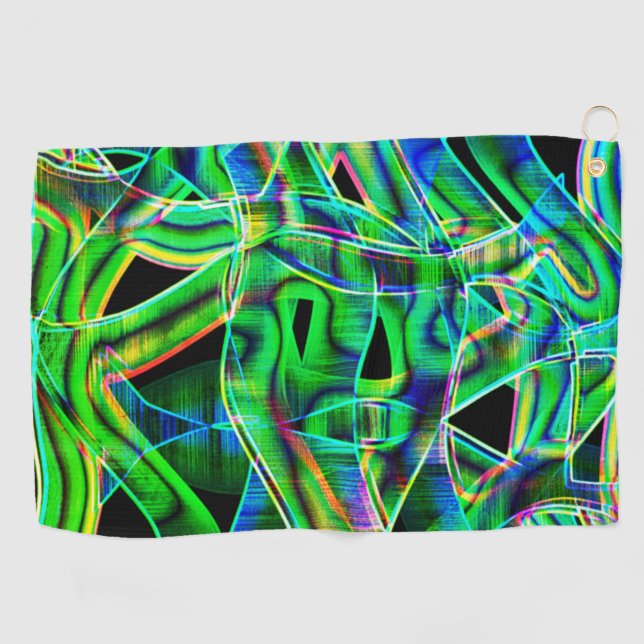 Tape-like curves, coloured and green neon or relie golf towel (Horizontal)