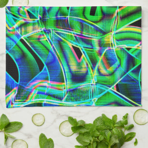 Tape-like curves, coloured and green relief or neo kitchen towel