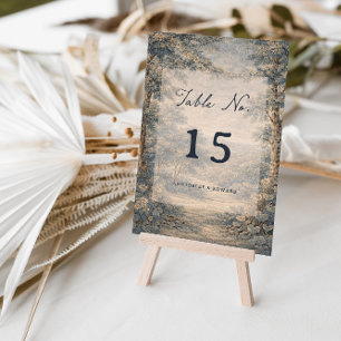 Tapestry Blue Toile Vintage Woodland Table Number