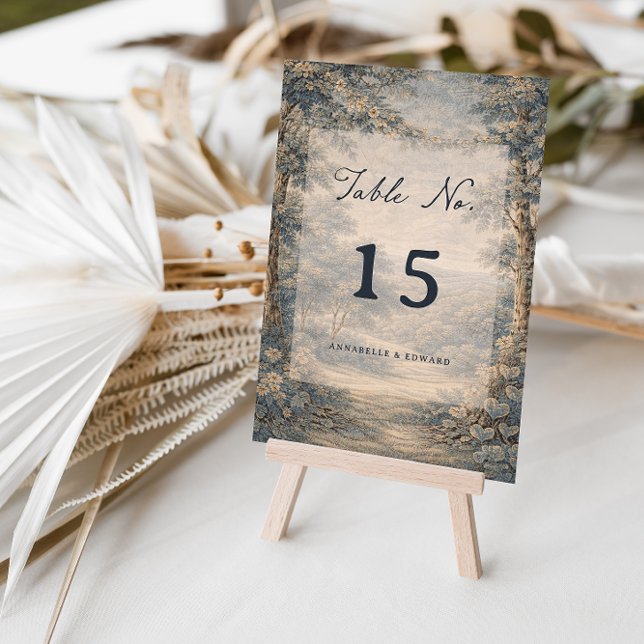 Tapestry Blue Toile Vintage Woodland Table Number (Creator Uploaded)