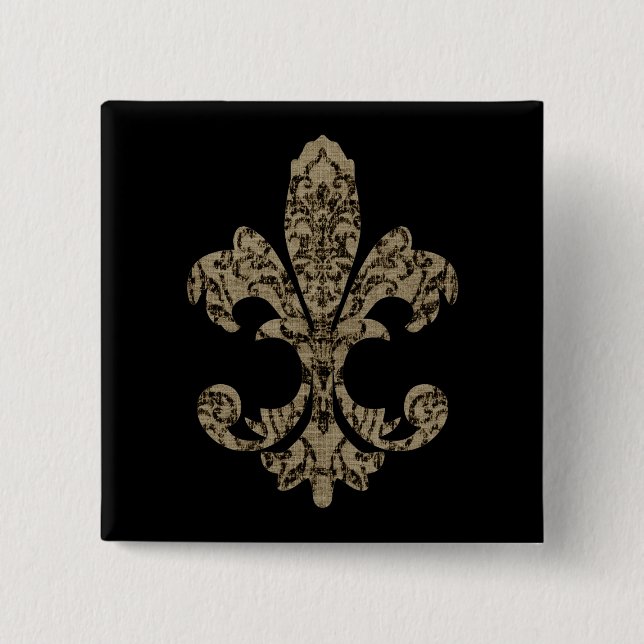 Tapestry Fleur de lis 4 2 Inch Square Button (Front)