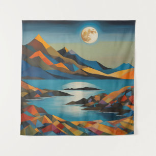 Tapestry Modern Art Mountains Moon Lake Art